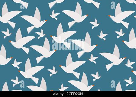 Seamless vector bird pattern on a blue background Stock Vector