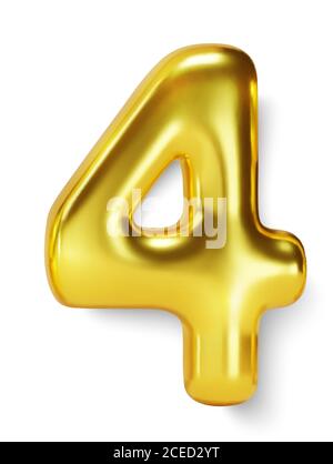 Golden Number Balloon 4 Four. Vector realistic 3d character Stock Vector