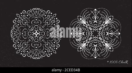 Set snowflakes drawn in chalk on a black background vector Stock Vector