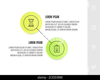 Infographics circles with 2 steps, icons. Flat line vector template. Can be used for two diagrams, business, web, banner, workflow layout, presentatio Stock Vector
