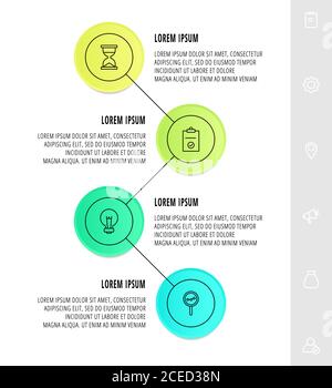 Infographics circles with 4 steps, icons. Flat line vector template. Can be used for four business, web, banner, workflow layout, flowchart, info Stock Vector