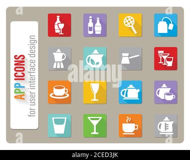 utensils for beverages icon set Stock Vector