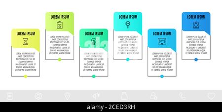 Line vector infographic design with 6 dialogs, icons. Template used for diagram, web, banner, workflow layout, info graph, timeline, content, levels Stock Vector