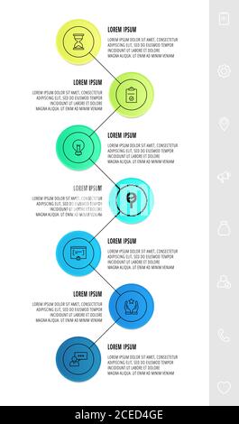 Infographics circles with 7 steps, icons. Flat line vector template. Can be used for seven business, web, workflow layout, flowchart, info graph Stock Vector