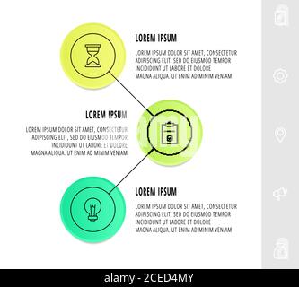 Infographics circles with 3 steps, icons. Flat line vector template. Can be used for three diagrams, business, web, banner, info graph, timeline Stock Vector