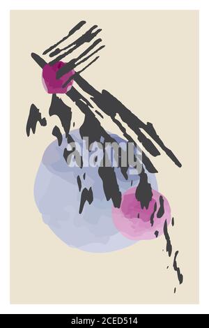Creative minimalist hand painted abstract artistic background. Painting ink brush texture shape, doodle object, stain Artwork for wall decoration, pos Stock Vector