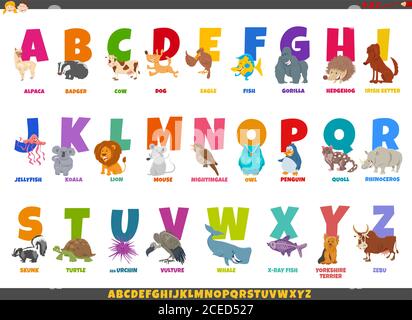 Cartoon Illustration of Colorful Full Alphabet Set with Happy Animal  Characters and Captions Stock Vector Image & Art - Alamy