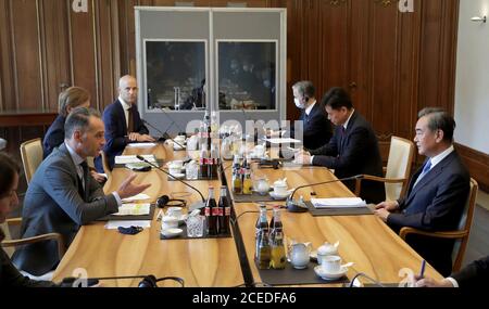 Berlin, Germany. 01st Sep, 2020. Foreign Minister Heiko Maas (l) and Wang Yi, Foreign Minister of China (r), sit opposite each other at their meeting in the Villa Borsig on the outskirts of Berlin. Credit: Michael Sohn/AP pool/dpa/Alamy Live News Stock Photo