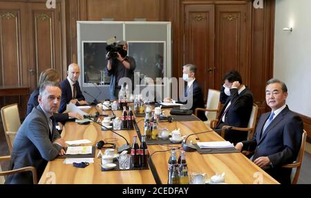 Berlin, Germany. 01st Sep, 2020. Foreign Minister Heiko Maas (l) and Wang Yi, Foreign Minister of China (r), sit opposite each other at their meeting in the Villa Borsig on the outskirts of Berlin. Credit: Michael Sohn/AP pool/dpa/Alamy Live News Stock Photo