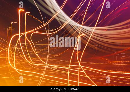Long exposure street light streaks as abstract background, night shot Stock Photo