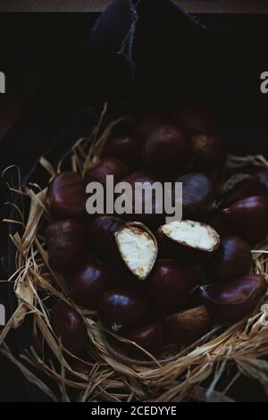 chestnuts in a basket Stock Photo