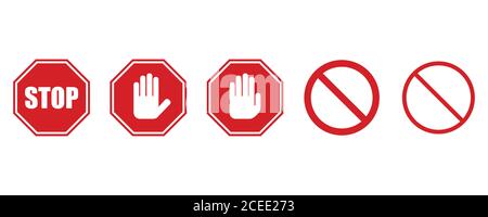 Stop signs collection in red and white, traffic sign to notify drivers  Stock Vector