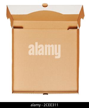 Opened cardboard pizza box template isolated on white background with clipping path Stock Photo