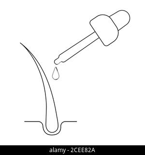 Hair roots treatment illustration. Pipette with a falling drop near the follicle icon. Prevent split ends, hair care vector Stock Vector