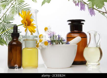A homeopathy concept with homeopathic . Alternative medicine concept. Stock Photo