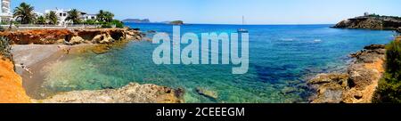 Panoramic view of the beach in Es Canar, Ibiza Stock Photo