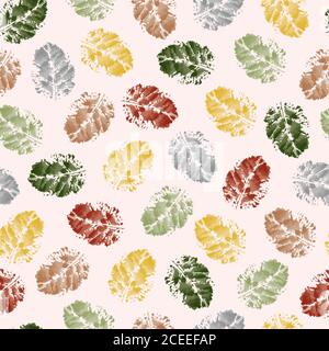 seamless pattern of texture of leaves of hawthorn red, gray, yellow, green and salmon flowers on a light background Stock Vector