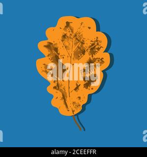 orange oak leaf with natural texture on a blue background Stock Vector