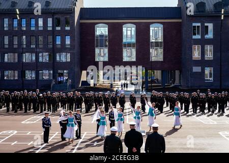 Kaliningrad, Russia. 1st Sep, 2020. Students attend a ceremony marking the beginning of a new academic year during the opening of Kaliningrad Nakhimov Naval School, a branch of St Petersburg Nakhimov Naval School of the Russian Defense Ministry. Credit: Vitaly Nevar/TASS/Alamy Live News