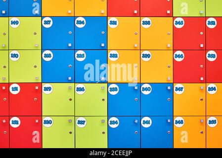 Colorful lockers in shopping moll. Closed lockers as background Stock Photo