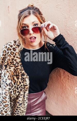 Portrait of young stylish blonde Woman Stock Photo