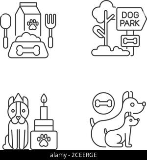 Dog care services linear icons set Stock Vector
