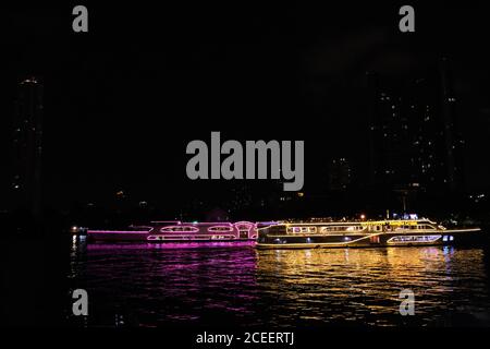 2 colored cruise going the opposite direction Stock Photo