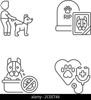 Pet treatment services linear icons set Stock Vector