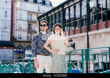 Couple posing on street Stock Photo