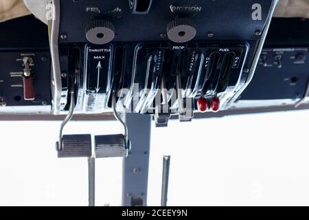 Twin otter seaplane cockpit view. Stock Photo