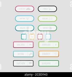 Colorful web design button collection with flat design. Web and ui application color button icon for modern website. Vector icons isolated on white ba Stock Vector