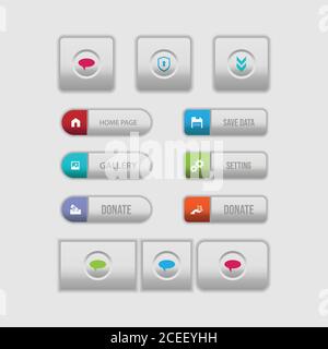 Colorful web design button collection with flat design. Web and ui application color button icon for modern website. Vector icons isolated on white ba Stock Vector