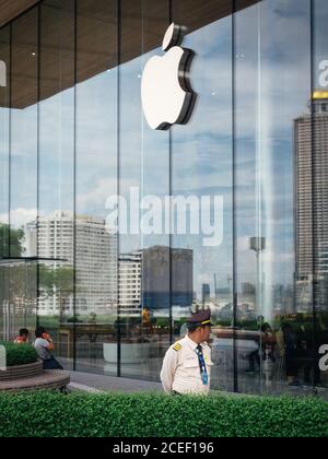 Bangkok, Thailand, Southeast Asia - The first Apple Store Bangkok. Security guard in Icon Siam, shopping mall on the banks of the Chao Phraya River. Stock Photo