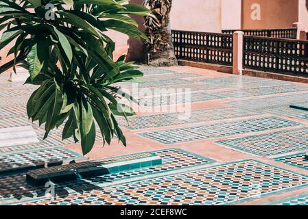 Moroccan tile mosaic building architecture design Stock Photo