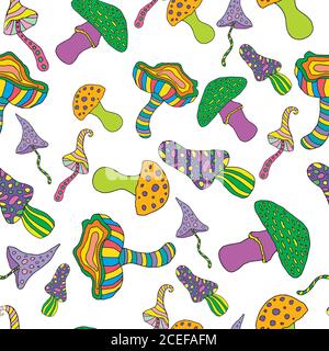 Mushroom, psychedelic seamless pattern Stock Vector
