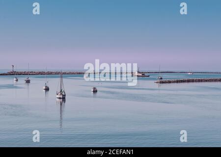 Fishing boats in the Halfmoon Bay, south of San Francisco California Stock Photo