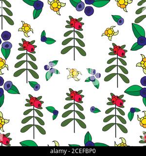 Berries, lingonberry, blueberry, cloudberry juicy forest seamles Stock Vector