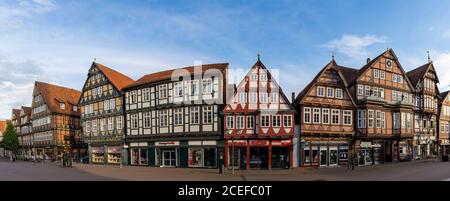 Celle, Niedersachsen / Germany - 3 August 2020: panorama view of the old city center of Celle with its half-timbered houses