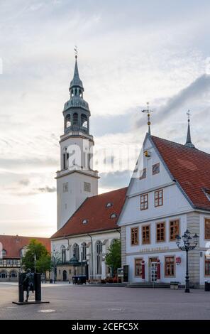 Celle, Niedersachsen / Germany - 3 August 2020: view of the St. Marien Church in the historic city center of Celle