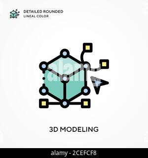 3d modeling detailed rounded lineal color. Modern vector illustration ...