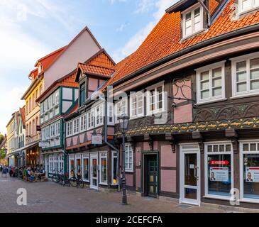 Celle, Niedersachsen / Germany - 3 August 2020: people enjoy a beautiful summer evening out in the streets of the historic old town of Celle