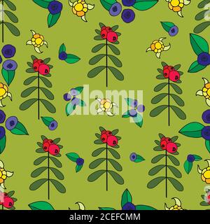 Berries, lingonberry, blueberry, cloudberry juicy forest seamles Stock Vector