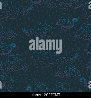 Clouds, cloud, raindrops, purple skiey color outline, on a dark Stock Vector
