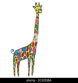 Cartoon style, small, funny animal, multicolored specks giraffe, Stock Vector