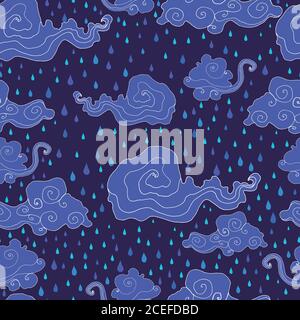 Bright, clouds, cloud, raindrops, blue background. A stormy, rai Stock Vector