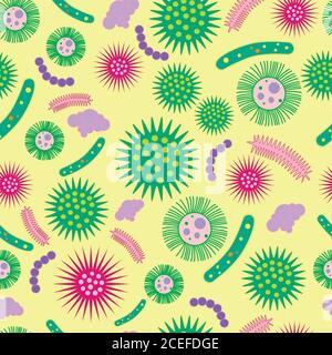 Virus, microbes, bacteria, seamless biological pattern. Stock Vector