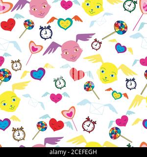 Fantastic monsters, cute faces with wings, rainbow candies, smil Stock Vector