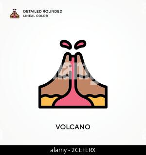 Volcano detailed rounded lineal color. Modern vector illustration concepts. Easy to edit and customize. Stock Vector