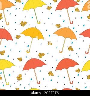 Beautiful, autumn seamless pattern, bright umbrellas, yellow ora Stock Vector