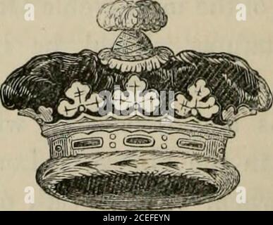 . The peerage of the British Empire as at present existing : arranged and printed from the personal communications of the nobility. sed of a circlet ofgold enriched with jewels; above its upper rim rise fourfleur-de-lis and four crosses-pattee alternately; from theman arched diadem of gold crosses the head, and is finishedat top with a ball surmounted by a cross pattee. This coronetis engraved at the head of the present article. It is, infact, the same as the imperial crown, with the difference ofhaving but one diadem, instead of that one being crossed, asin the crown, by a second. The coronet Stock Photo
